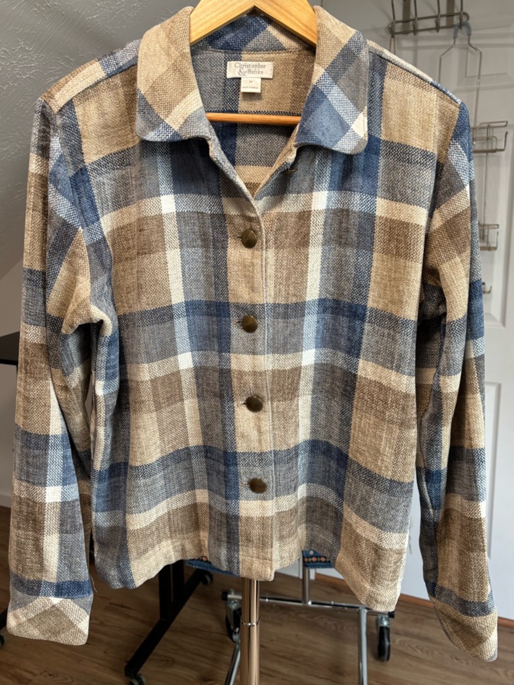vtg 90s plaid cottage, cabincore shirt jacket. Christopher & Banks medium